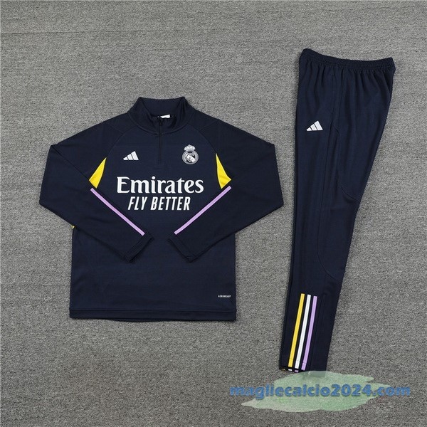 Set Completo Sudadera Formazione Real Madrid 2023 2024 Azul Navy Giallo Poco Prezzo