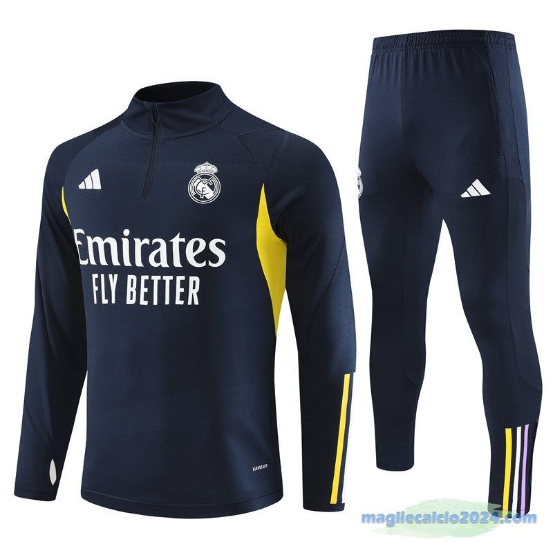Set Completo Sudadera Formazione Real Madrid Bambino 2023 2024 Azul Navy Giallo Poco Prezzo