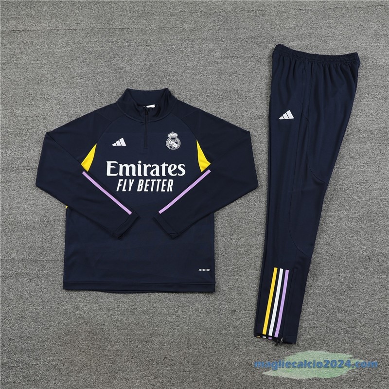 Set Completo Sudadera Formazione Real Madrid Bambino 2023 2024 Azul Navy Giallo Poco Prezzo