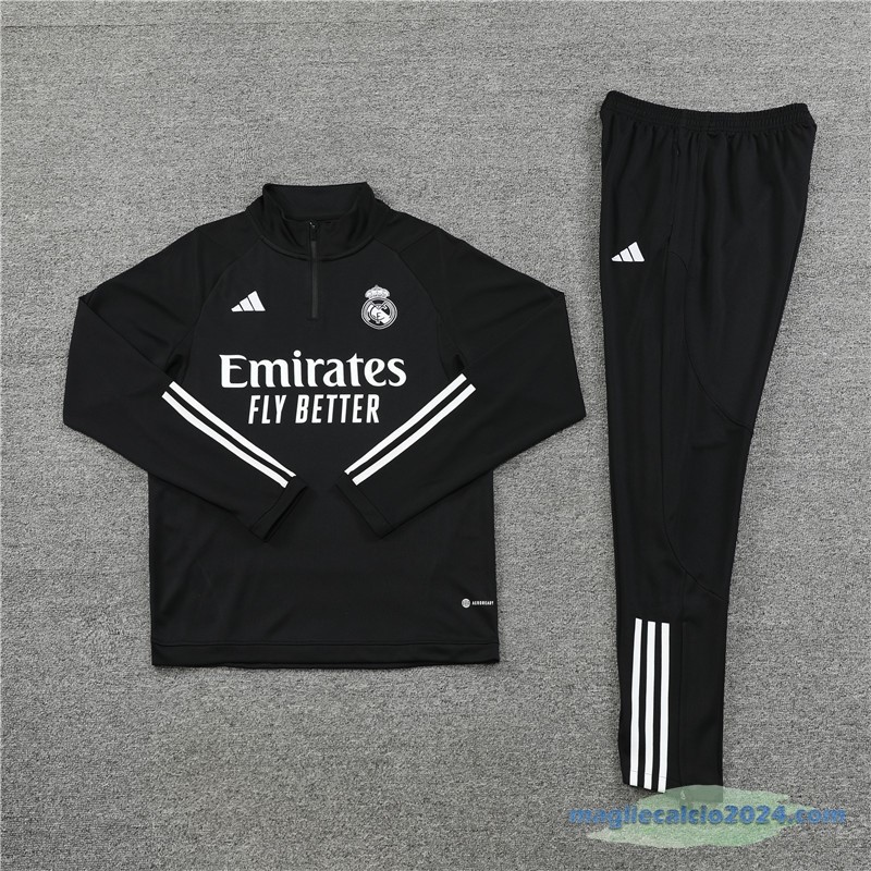 Set Completo Sudadera Formazione Real Madrid Bambino 2023 2024 Nero Poco Prezzo