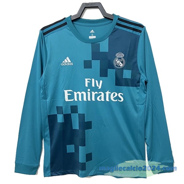 Terza Maglia Manica lunga Real Madrid Retro 2017 2018 Azul Poco Prezzo