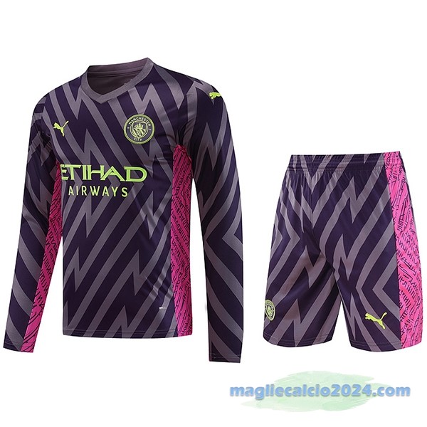 Thailandia Portiere Manica lunga Conjunto De Uomo Manchester City 2023 2024 Purpureo Poco Prezzo