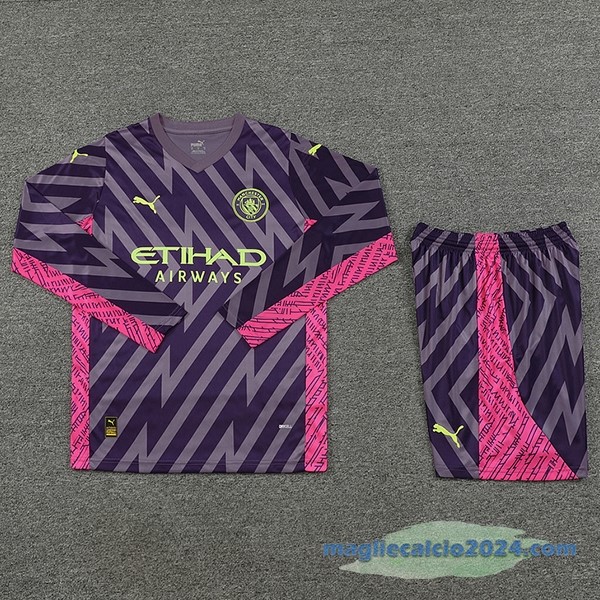 Thailandia Portiere Manica lunga Conjunto De Uomo Manchester City 2023 2024 Purpureo Poco Prezzo