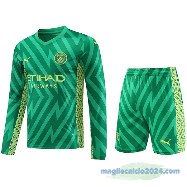 Thailandia Portiere Manica lunga Conjunto De Uomo Manchester City 2023 2024 Verde Poco Prezzo