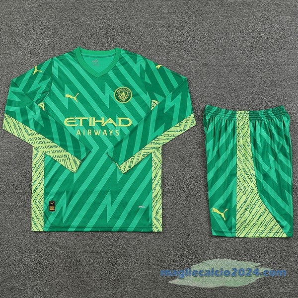 Thailandia Portiere Manica lunga Conjunto De Uomo Manchester City 2023 2024 Verde Poco Prezzo