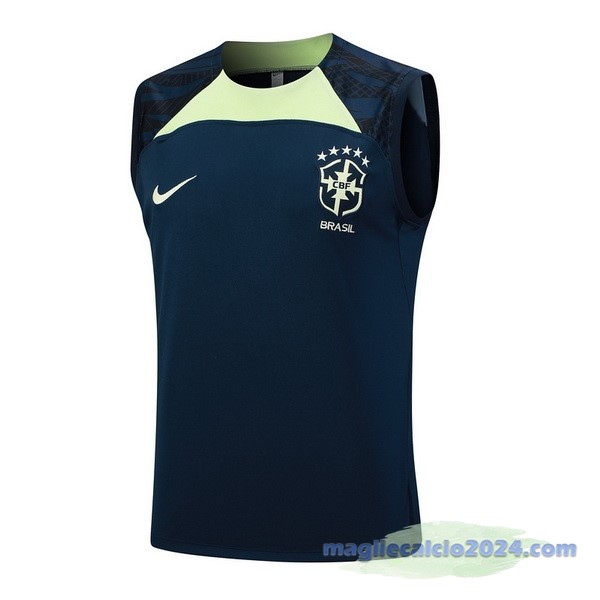 Entrenamiento Senza Maniche Brasile 2023 Blu Navy III Verde Poco Prezzo