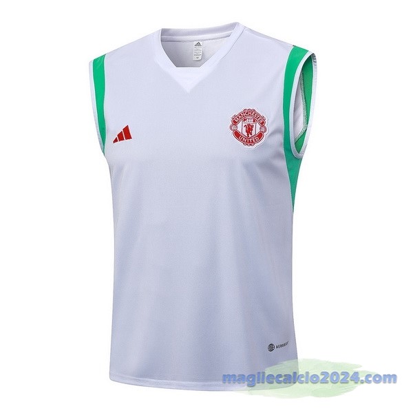 Entrenamiento Senza Maniche Manchester United 2023 2024 Bianco Verde Poco Prezzo