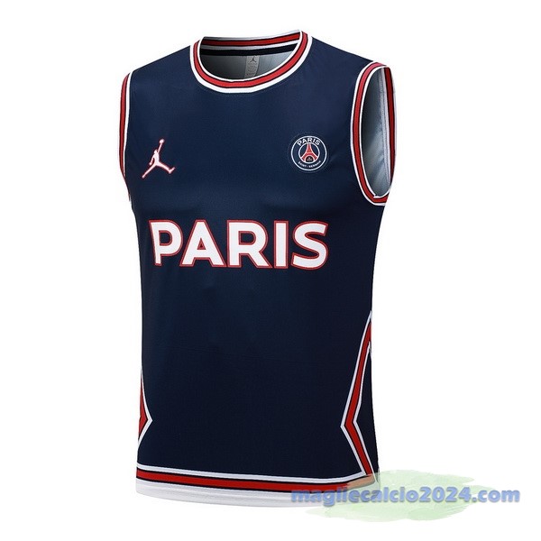 Entrenamiento Senza Maniche Paris Saint Germain 2023 2024 Blu Navy Rosso Poco Prezzo