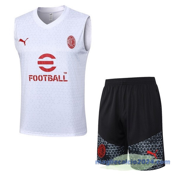 Entrenamiento Senza Maniche Set Completo AC Milan 2023 2024 Bianco Rosso Nero Poco Prezzo