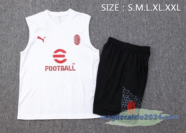 Entrenamiento Senza Maniche Set Completo AC Milan 2023 2024 Bianco Rosso Nero Poco Prezzo