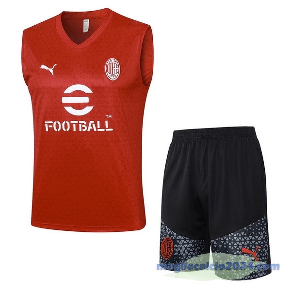Entrenamiento Senza Maniche Set Completo AC Milan 2023 2024 Rosso Nero Grigio Poco Prezzo