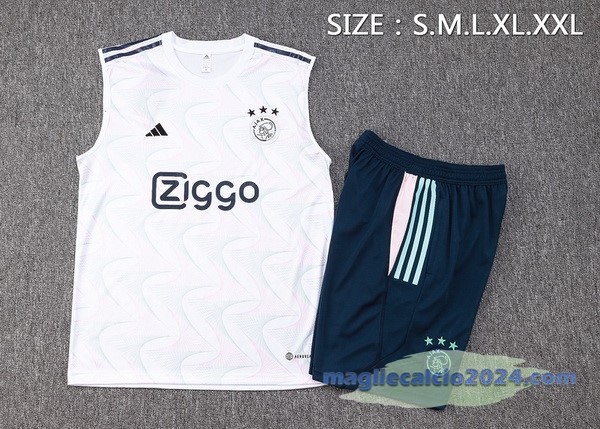 Entrenamiento Senza Maniche Set Completo Ajax 2023 2024 Bianco Blu Navy Poco Prezzo