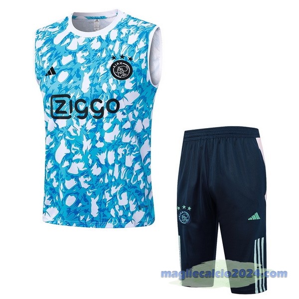 Entrenamiento Senza Maniche Set Completo Ajax 2023 2024 Blu Bianco Poco Prezzo
