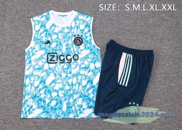 Entrenamiento Senza Maniche Set Completo Ajax 2023 2024 Blu Bianco Poco Prezzo