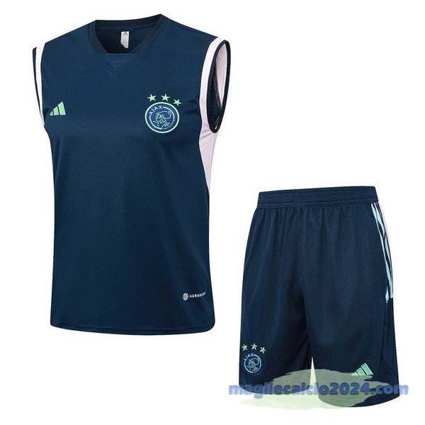 Entrenamiento Senza Maniche Set Completo Ajax 2023 2024 Blu Navy Rosa Poco Prezzo