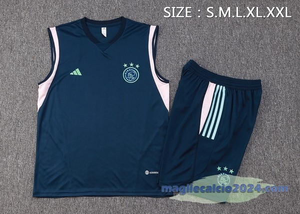 Entrenamiento Senza Maniche Set Completo Ajax 2023 2024 Blu Navy Rosa Poco Prezzo