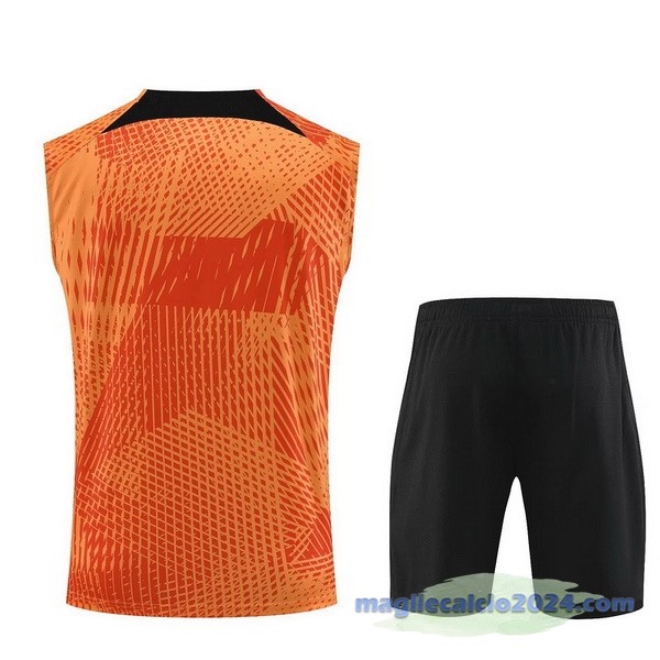 Entrenamiento Senza Maniche Set Completo Atlético Madrid 2023 2024 Arancione Blu Poco Prezzo