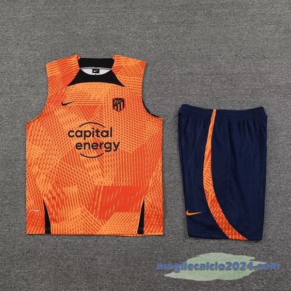 Entrenamiento Senza Maniche Set Completo Atlético Madrid 2023 2024 Arancione Blu Poco Prezzo