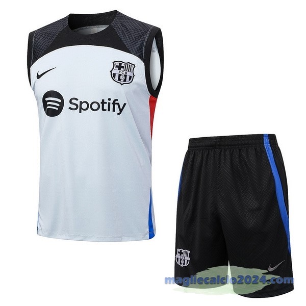 Entrenamiento Senza Maniche Set Completo Barcelona 2023 2024 Grigio Luce Rosso Poco Prezzo