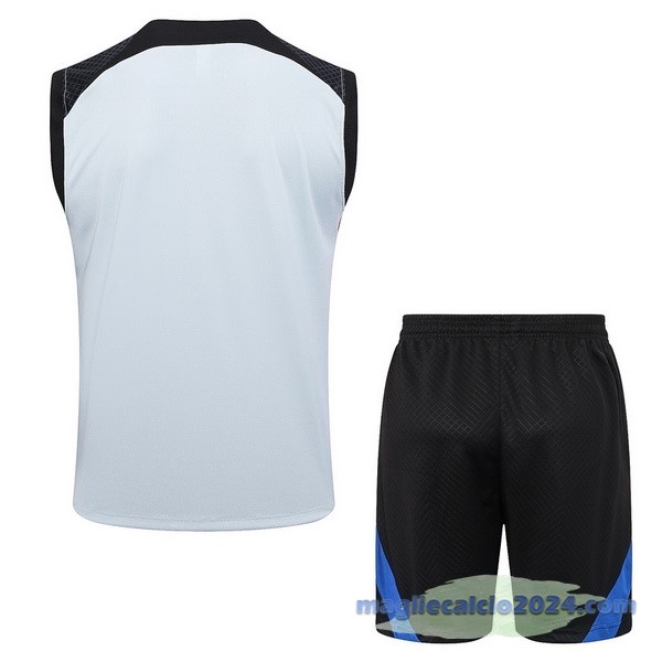 Entrenamiento Senza Maniche Set Completo Barcelona 2023 2024 Grigio Luce Rosso Poco Prezzo