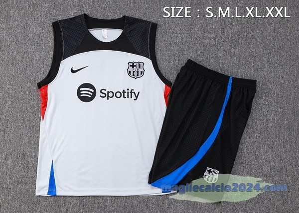 Entrenamiento Senza Maniche Set Completo Barcelona 2023 2024 Grigio Luce Rosso Poco Prezzo