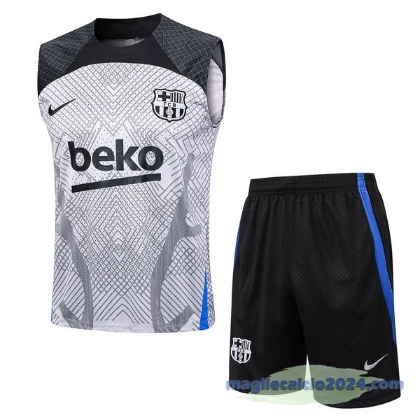 Entrenamiento Senza Maniche Set Completo Barcelona 2023 2024 Grigio Nero Poco Prezzo