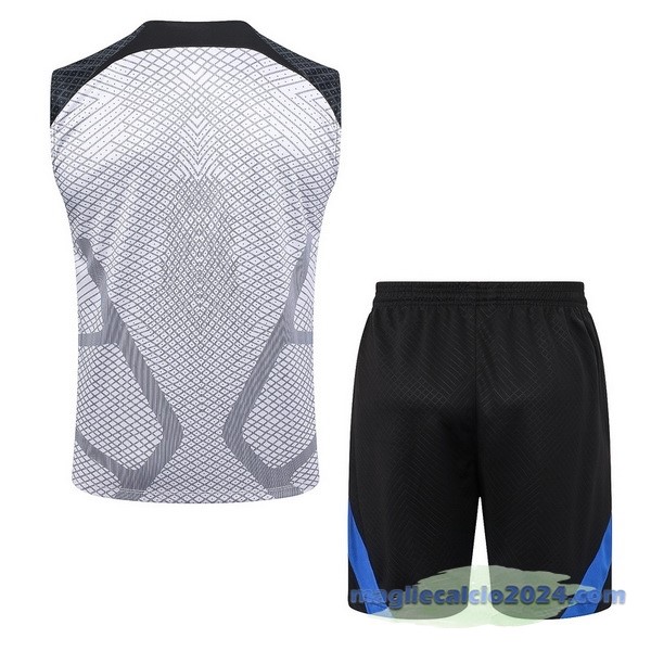 Entrenamiento Senza Maniche Set Completo Barcelona 2023 2024 Grigio Nero Poco Prezzo