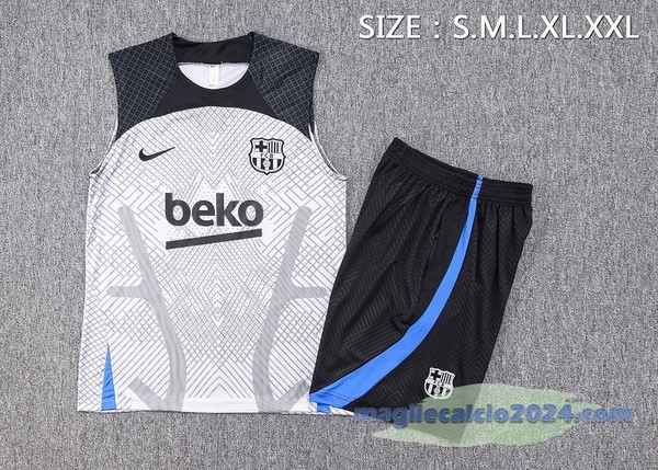 Entrenamiento Senza Maniche Set Completo Barcelona 2023 2024 Grigio Nero Poco Prezzo