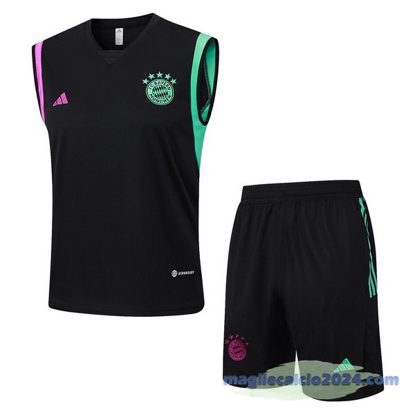 Entrenamiento Senza Maniche Set Completo Bayern Múnich 2023 2024 Nero Purpureo Verde Poco Prezzo