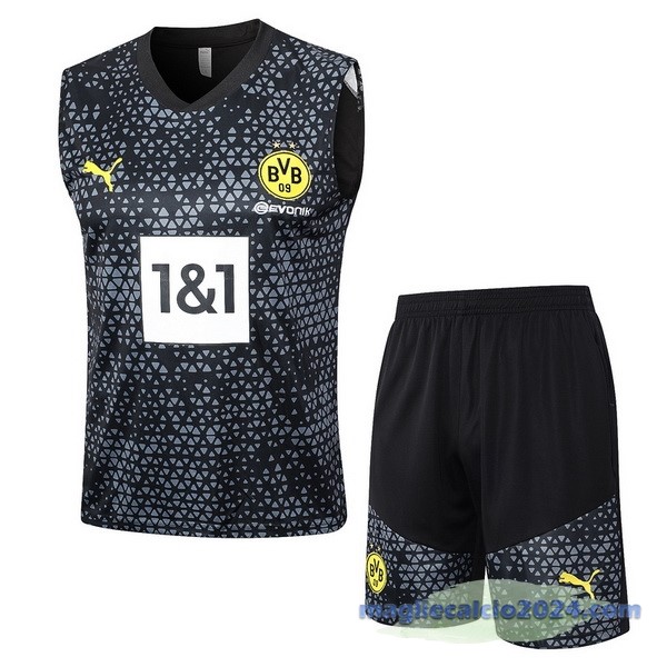 Entrenamiento Senza Maniche Set Completo Borussia Dortmund 2023 2024 Nero Grigio Poco Prezzo