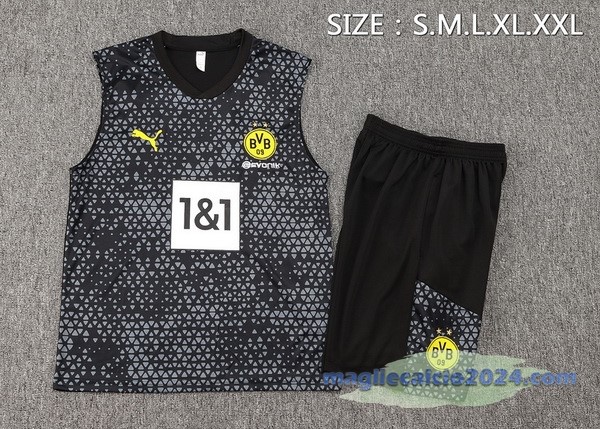 Entrenamiento Senza Maniche Set Completo Borussia Dortmund 2023 2024 Nero Grigio Poco Prezzo
