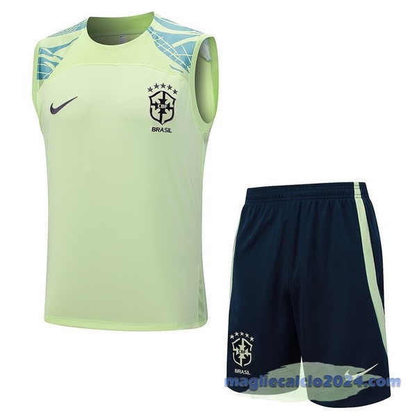 Entrenamiento Senza Maniche Set Completo Brasile 2023 Verde Blu Navy Poco Prezzo