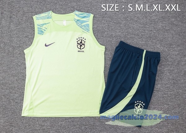 Entrenamiento Senza Maniche Set Completo Brasile 2023 Verde Blu Navy Poco Prezzo