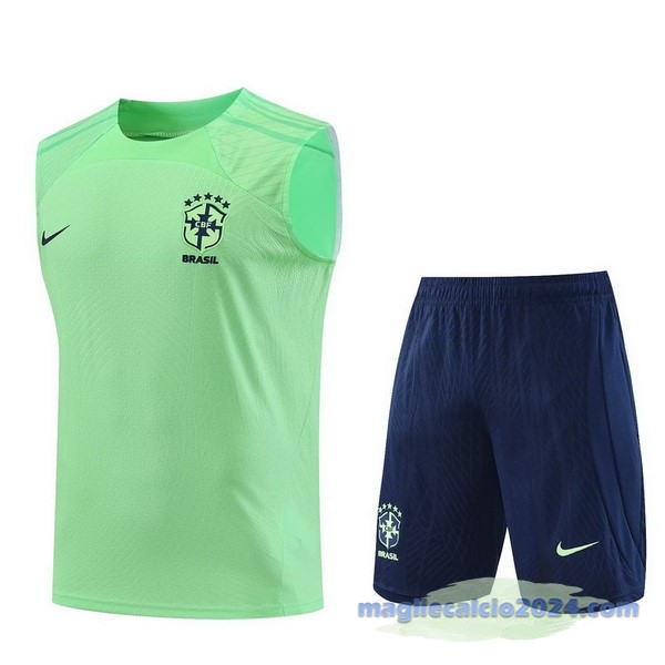 Entrenamiento Senza Maniche Set Completo Brasile 2023 Verde I Blu Navy Poco Prezzo