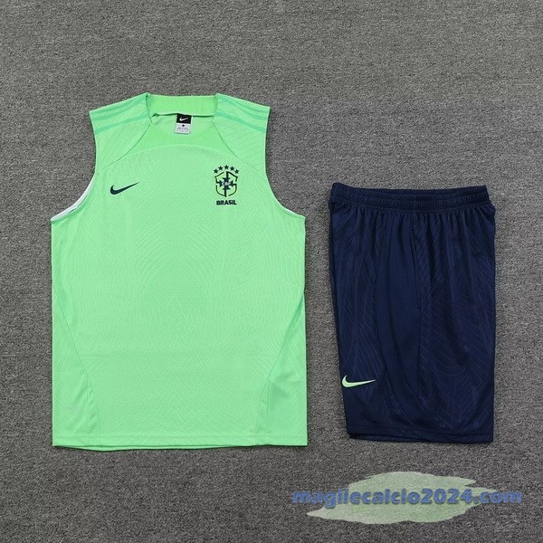 Entrenamiento Senza Maniche Set Completo Brasile 2023 Verde I Blu Navy Poco Prezzo