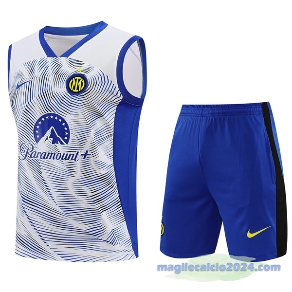 Entrenamiento Senza Maniche Set Completo Inter Milán 2023 2024 Bianco Blu Poco Prezzo