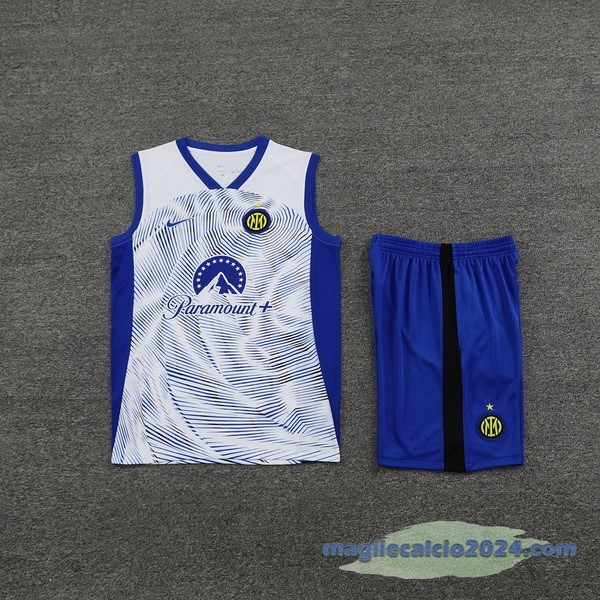 Entrenamiento Senza Maniche Set Completo Inter Milán 2023 2024 Bianco Blu Poco Prezzo