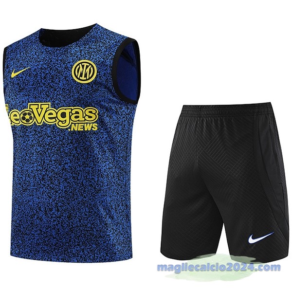 Entrenamiento Senza Maniche Set Completo Inter Milán 2023 2024 Blu Giallo Nero Poco Prezzo