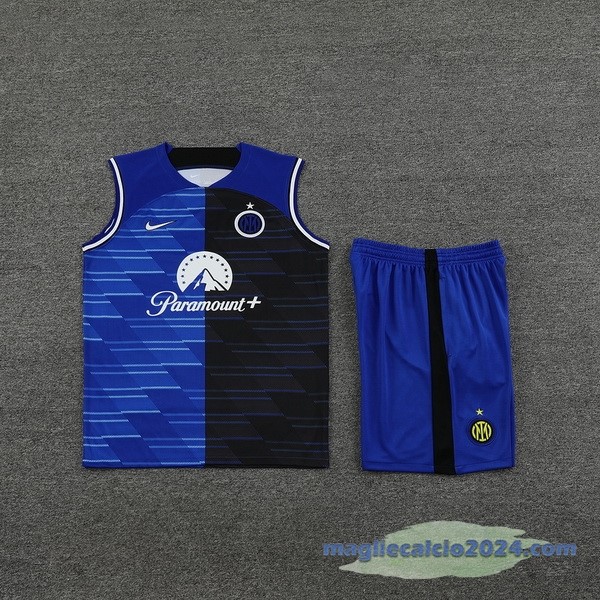 Entrenamiento Senza Maniche Set Completo Inter Milán 2023 2024 Blu I Nero Poco Prezzo