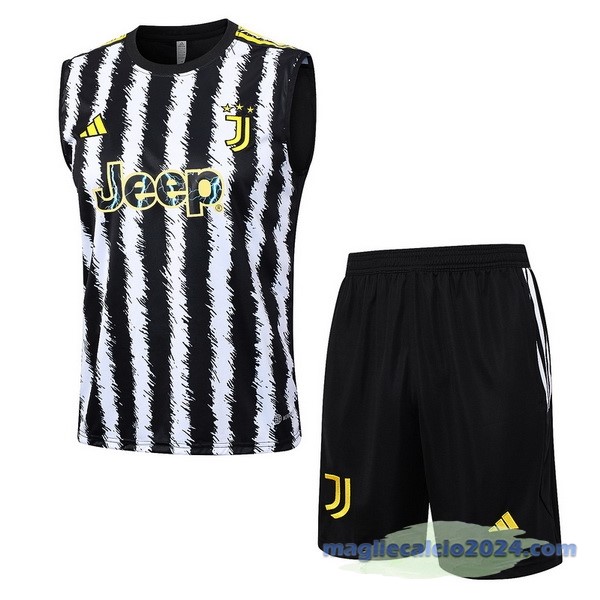 Entrenamiento Senza Maniche Set Completo Juventus 2023 2024 Bianco Nero Giallo Poco Prezzo