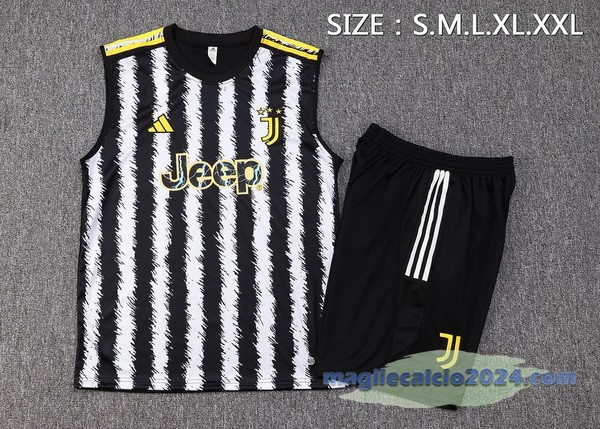 Entrenamiento Senza Maniche Set Completo Juventus 2023 2024 Bianco Nero Giallo Poco Prezzo