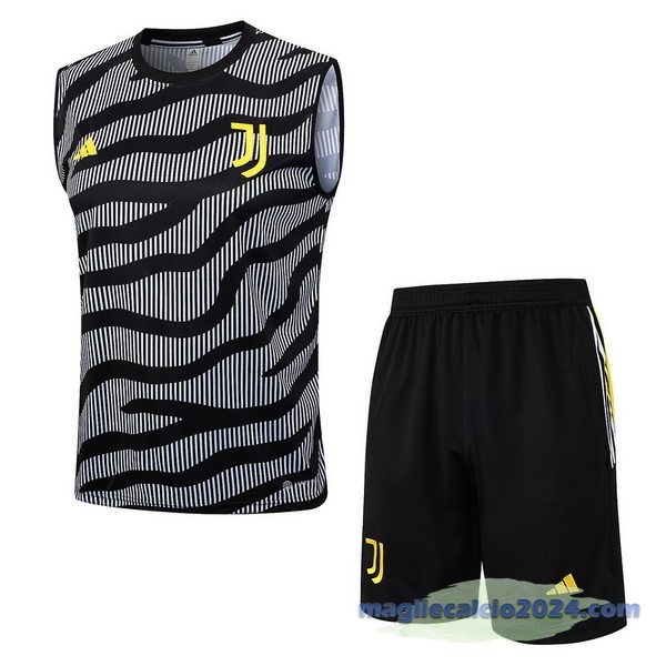Entrenamiento Senza Maniche Set Completo Juventus 2023 2024 Grigio Nero Giallo Poco Prezzo