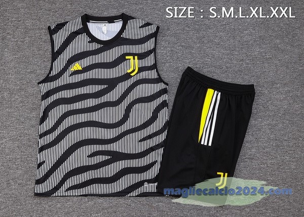 Entrenamiento Senza Maniche Set Completo Juventus 2023 2024 Grigio Nero Giallo Poco Prezzo