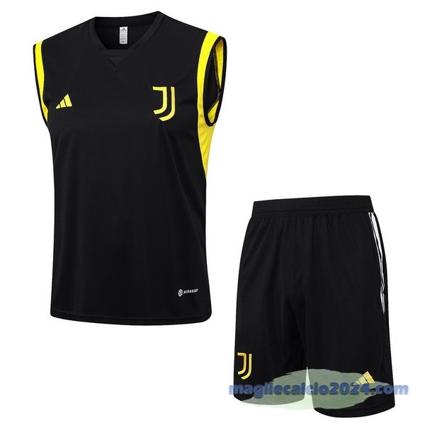 Entrenamiento Senza Maniche Set Completo Juventus 2023 2024 Nero Giallo Poco Prezzo