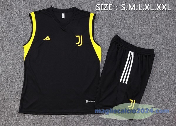 Entrenamiento Senza Maniche Set Completo Juventus 2023 2024 Nero Giallo Poco Prezzo