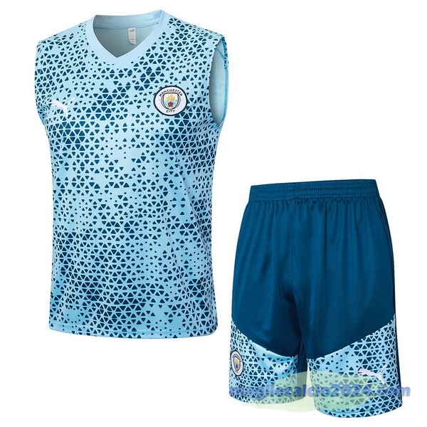 Entrenamiento Senza Maniche Set Completo Manchester City 2023 2024 Blu Poco Prezzo