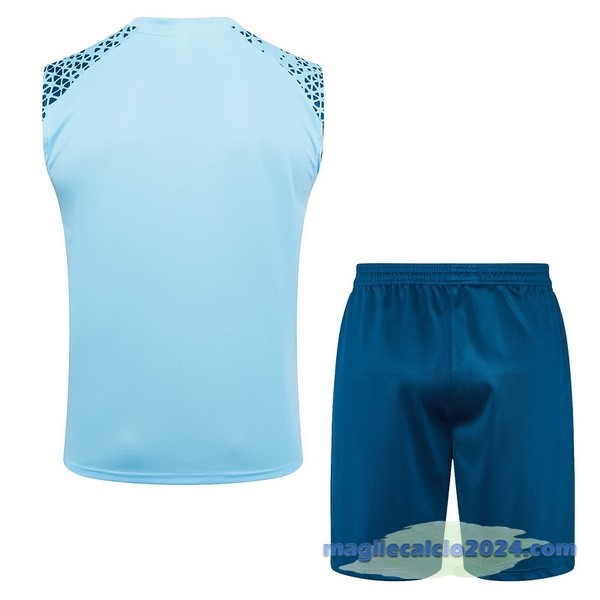 Entrenamiento Senza Maniche Set Completo Manchester City 2023 2024 Blu Poco Prezzo