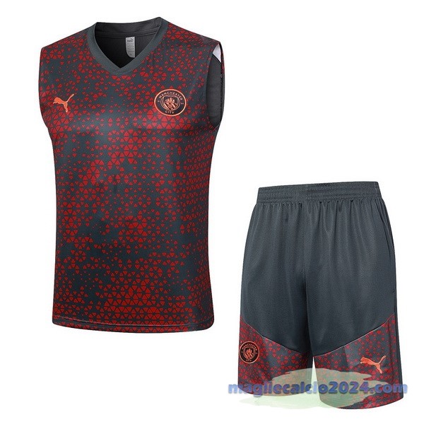 Entrenamiento Senza Maniche Set Completo Manchester City 2023 2024 Rosso Grigio Poco Prezzo