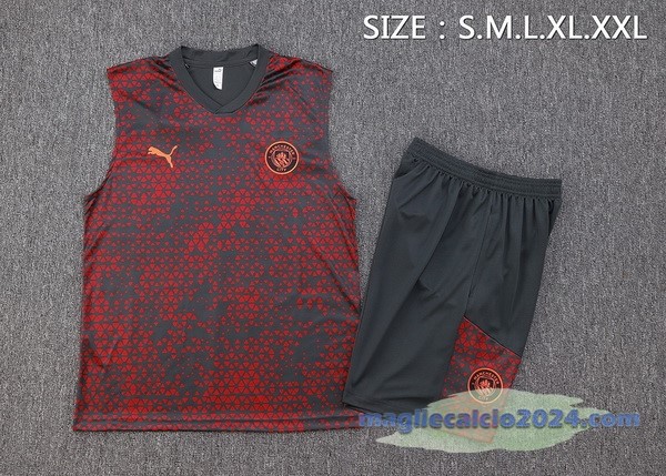 Entrenamiento Senza Maniche Set Completo Manchester City 2023 2024 Rosso Grigio Poco Prezzo