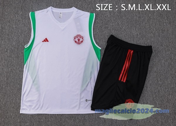 Entrenamiento Senza Maniche Set Completo Manchester United 2023 2024 Bianco Verde Nero Poco Prezzo